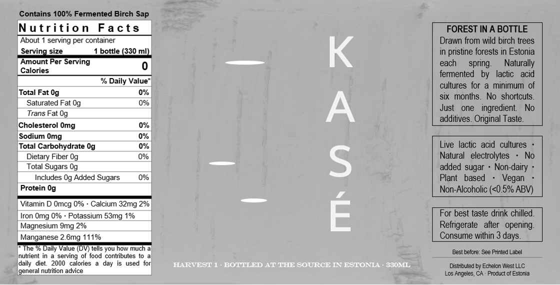 Kasé Original official nutritional label